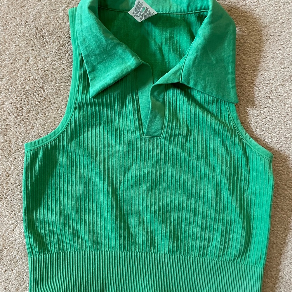 Diane Von Furstenberg Green Ribbed Polo Tank Top